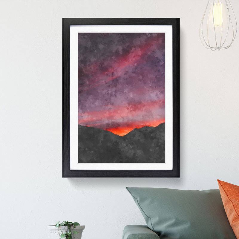Setting Sun Painting - Framed Print, 45cm H x 33cm W x 2cm D, Black Framed
