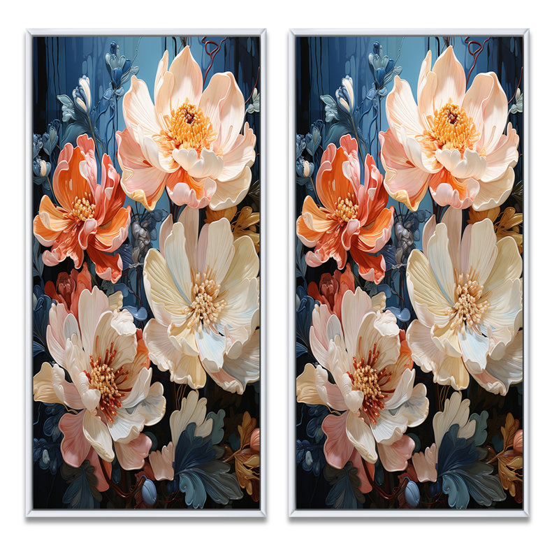 «China Art Graceful Blossoms», 2 pièces sur toile, H 20 po x l 24 po, Cadre blanc