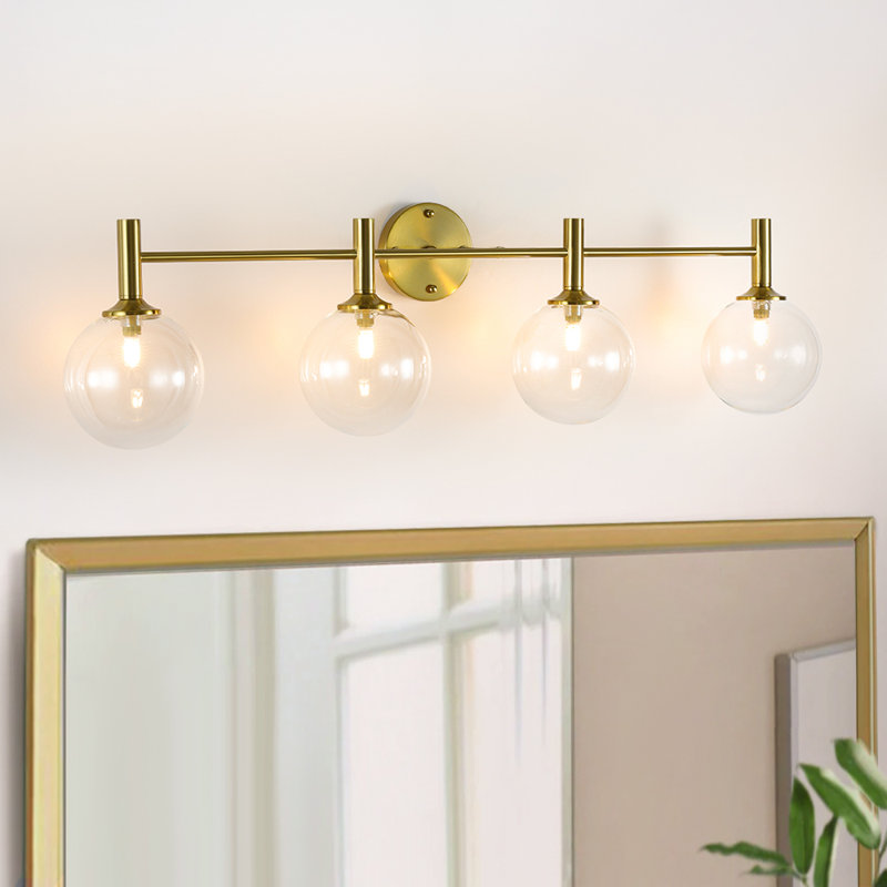 Luminaire de salle de bain 4 lumières avec globe en verre, Clair
