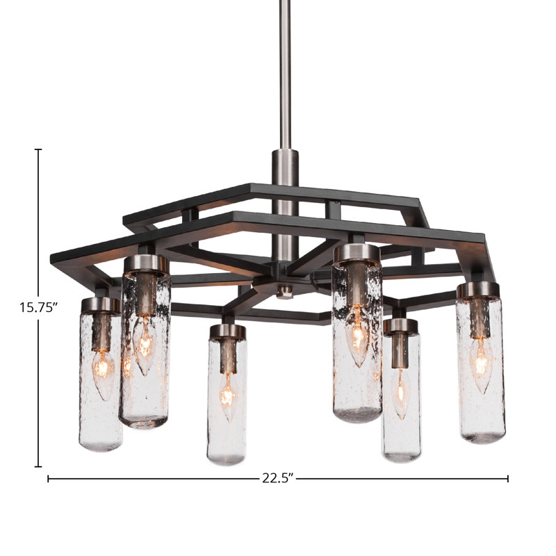 Lustre 6 lumières Salinda, Bulle transparente, Noir mat/nickel brossé