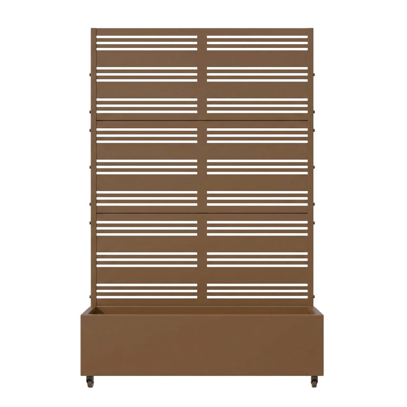 6 ft. H x 4 ft. W Metal Planter Box privacy screen Garden Bed with Trellis and Wheels - Brown, Brown