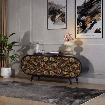 Buffet de rangement 2 portes 2 tiroirs en noyer