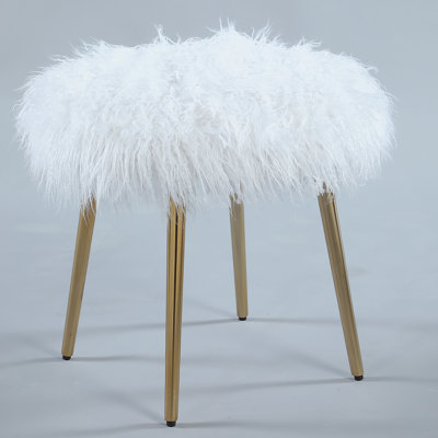 Faux Fur Accent Ottoman With Gold Legs