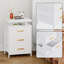 Commode à 3 tiroirs avec tablette ouverte à 2 niveaux, commode avec prise de courant et DEL, commode H 17,32 po pour chambre blanche-1464315075