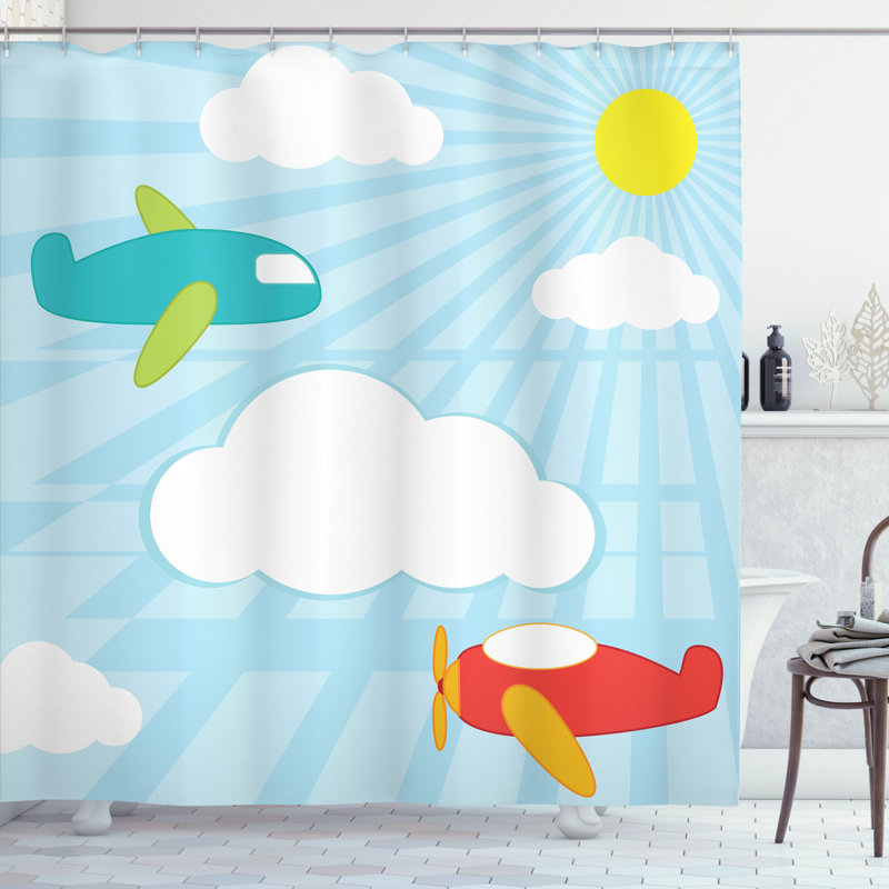Dakota Fields Airplane Shower Curtain Retro Multicolor, 70"H x 69"W