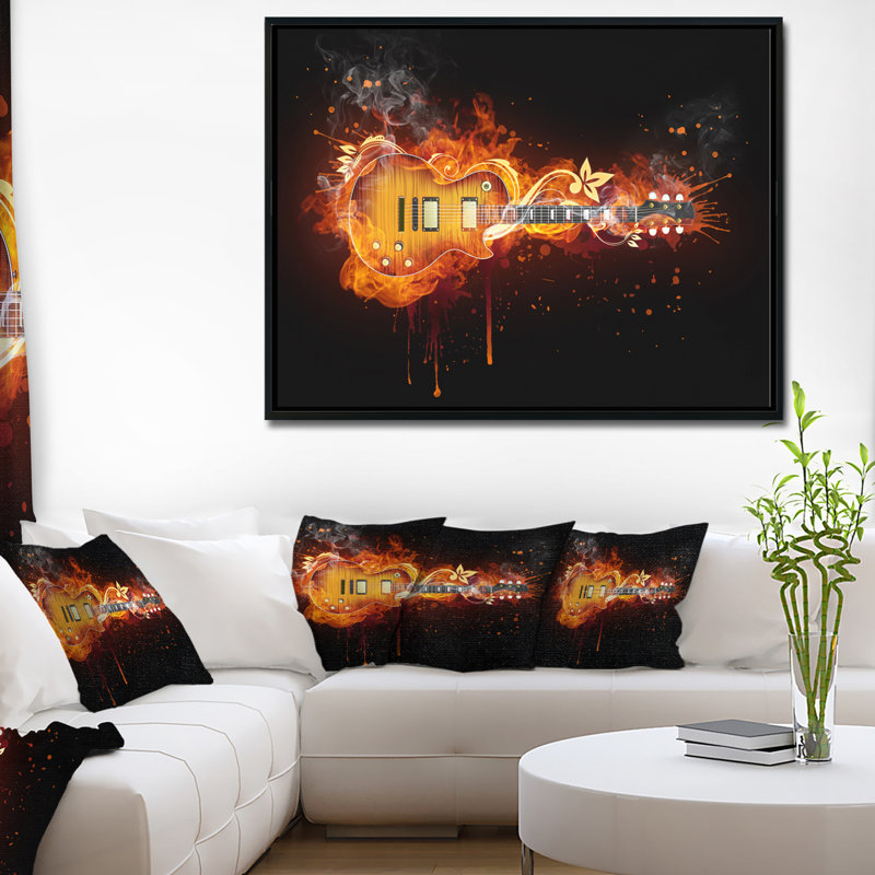 Corwin " Electric Guitar ", 30" H x 40" W x 1.5" D, Black Floater Framed Canvas