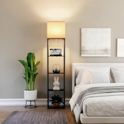 Lampe sur pied avec étagères, lampe sur pied pour salon, noir | Ampoules DEL 3 CCT incluses, tablette bibliothèque à 5 niveaux, lampe d'angle de 160 cm de haut, style moderne pour chambre, bureau, décoration intérieure