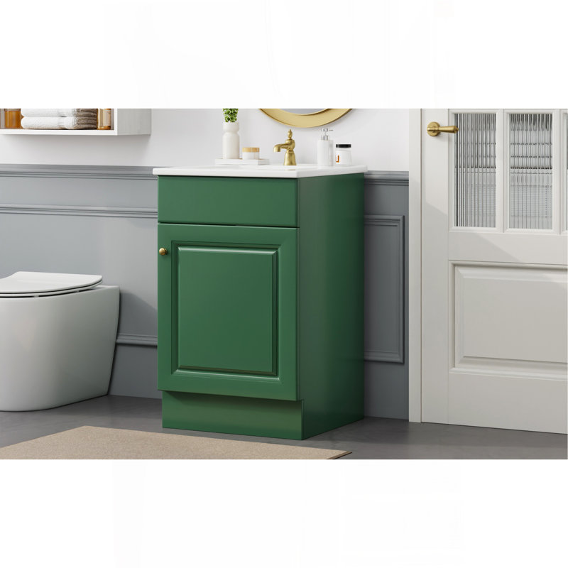 Meuble-lavabo de 20 po avec lavabo, meuble-lavabo avec tablette de porte et tablette réglable, vert, Vert, 20"