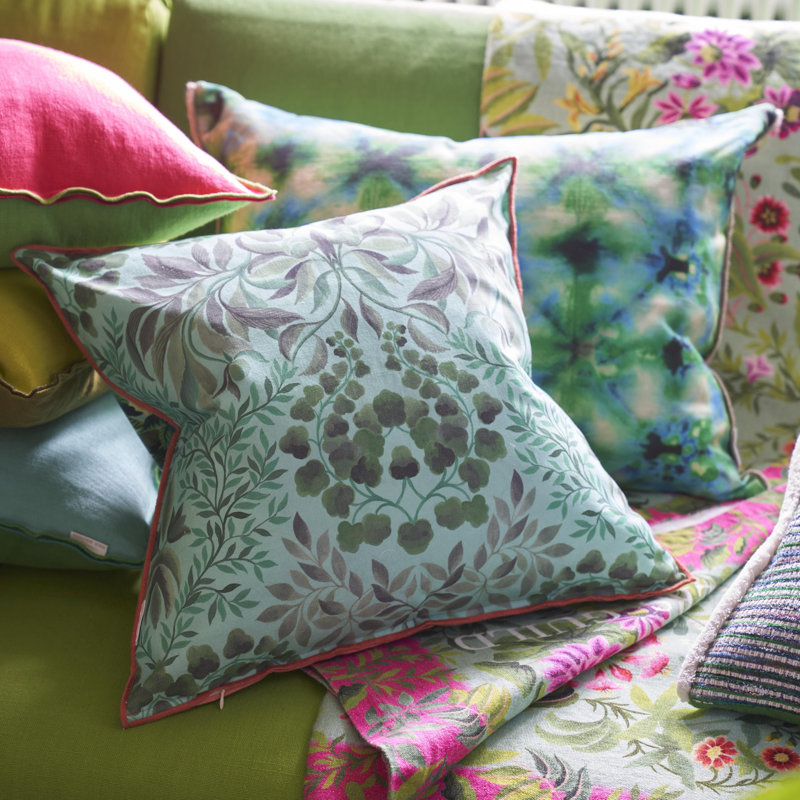 Ikebana Damask Aqua Decorative Pillow