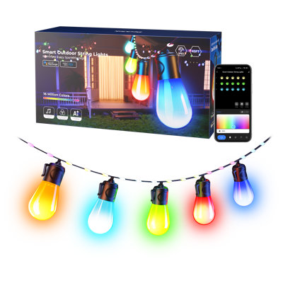 15-bulb Outdoor String Lights With Rgb Color Changing