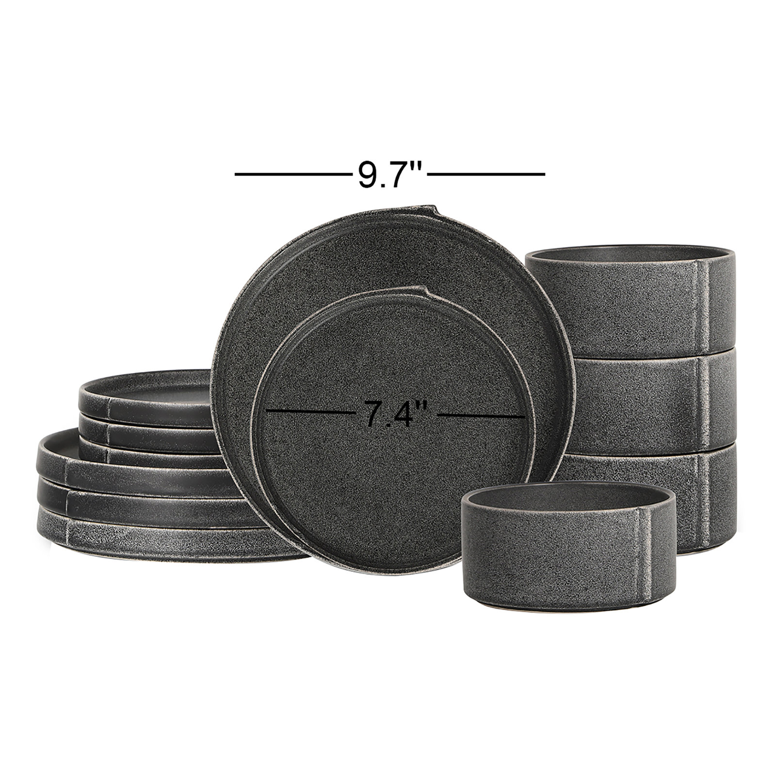 Stone Lain Bao 12-Piece Dinnerware Set Stoneware, Charcoal 