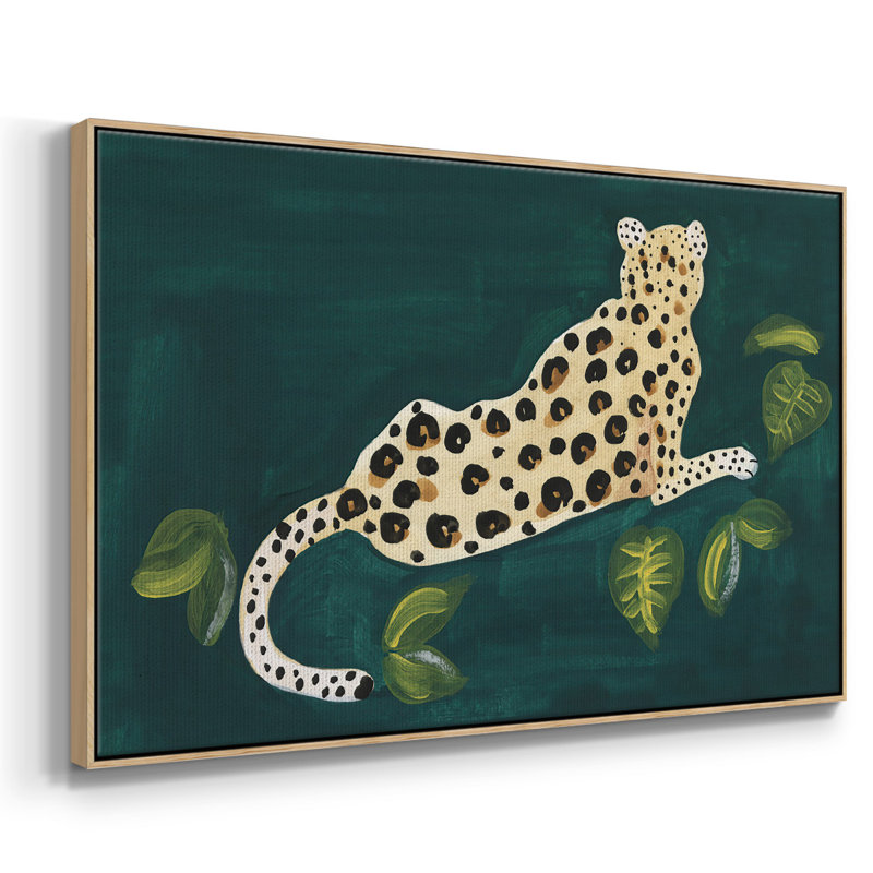 «Lethargic Leopard I», peinture sur toile encadrée, Cadre en bois naturel, H 25 po x l 37 po x P 2 po