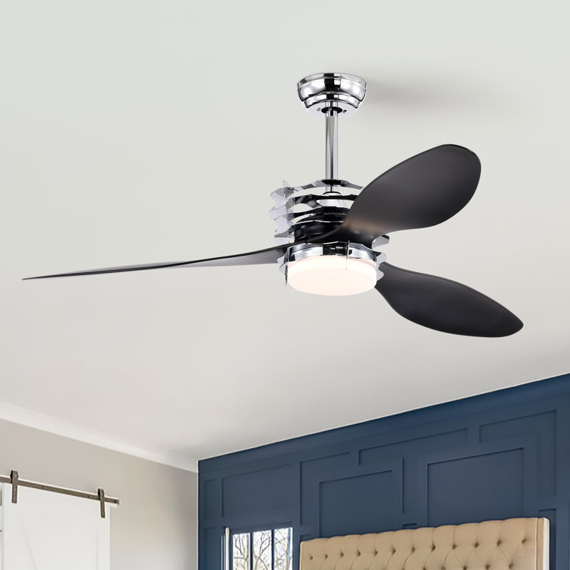 Ventilateur de plafond de 52 po avec pales en ABS avec lumières et télécommande (6 vitesses réglables), ventilateur de moteur moderne à courant continu avec 3 pales en ABS et 2 tiges, ventilateur de plafond intérieur avec lumière pour un usage dome