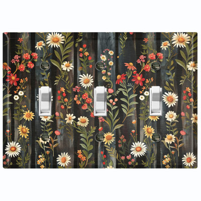 Plaque de protection pour interrupteur en métal ; interrupteur à bascule triple, taille standard américaine ; motif floral