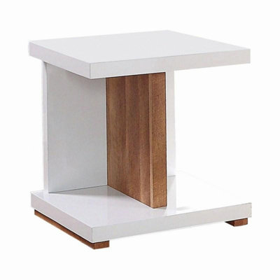 Table de bout avec tablettes ouvertes et base en bois