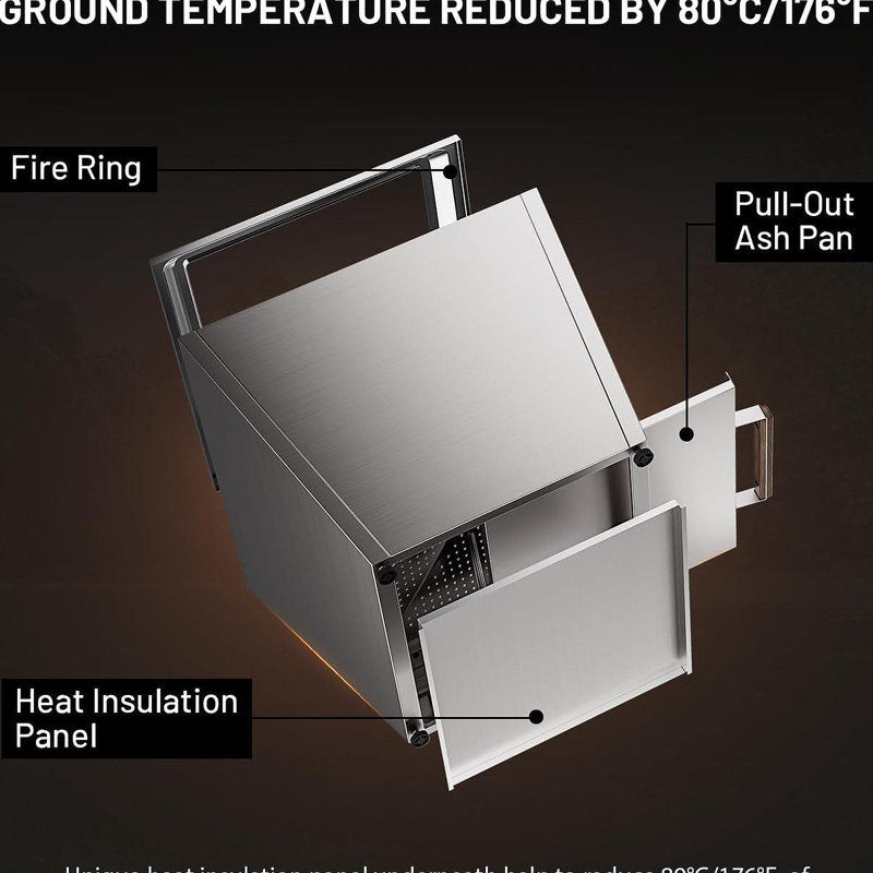 Cyberpit One Pro 25 Inch Smokeless Fire Pit, W/Pull-Out Ash Pan, Portable Outdoor Firepits, Carry Handle For Backyard Patio Camping, Stainless Steel, Silver