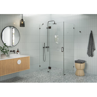 Halo 47 in. x 34 in. x 78 in. 90-degree Fully Frameless Glass Hinged Shower Enclosure