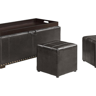 Banc de rangement en cuir avec 2 repose-pieds latéraux