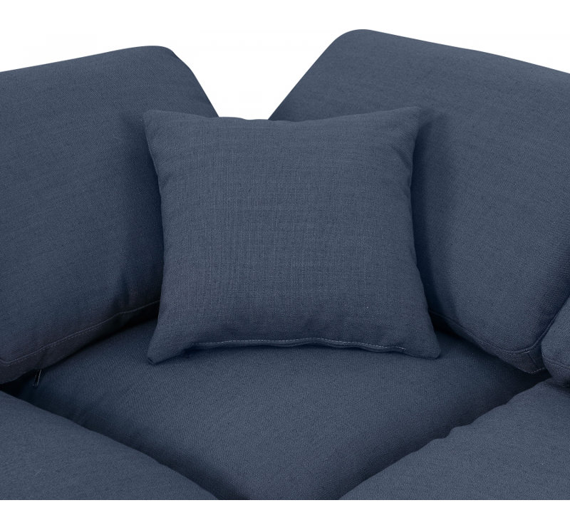 Canapé modulaire en coin 6 pièces Hinami, Tissu texturé en lin bleu marine