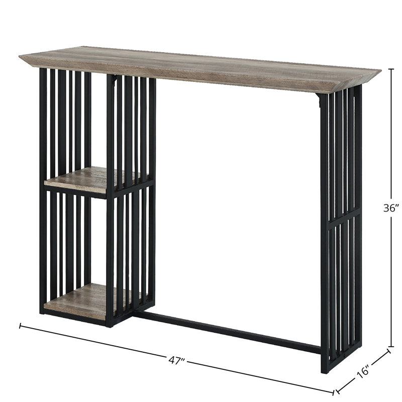 Rectangular Industrial Counter Height Table - 2 Shelves, Oak And Sandy Black Dining Oak,