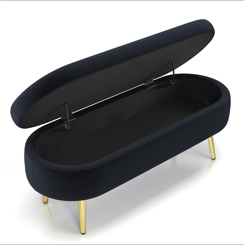 Banc de rangement repose-pieds ovale en flanelle avec pieds en métal - noir (43,5 po x 16 po x 16 po), Noir