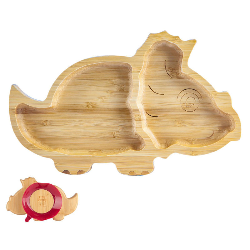 Tiny Dining - Children's Bamboo Suction Dinosaur Plate, Red