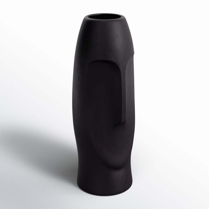Amyanne Sculptural Ceramic Table Vase, Black, 14" H x 5" W x 5" D