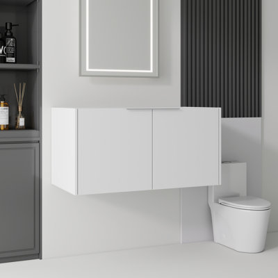 Armoire de meuble-lavabo flottant 36 po, contreplaqué, portes doubles à fermeture douce, rangement intérieur spacieux, fixation murale, armoire seulement, lavabo non inclus, blanc