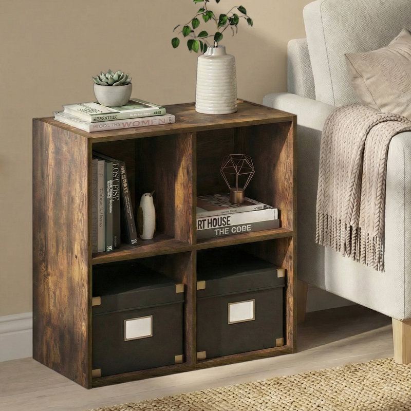 Anzalone Cube Bookcase, (4 Shelves) 24.17" H x 24.02" W x 11.61" D, Amber Pine