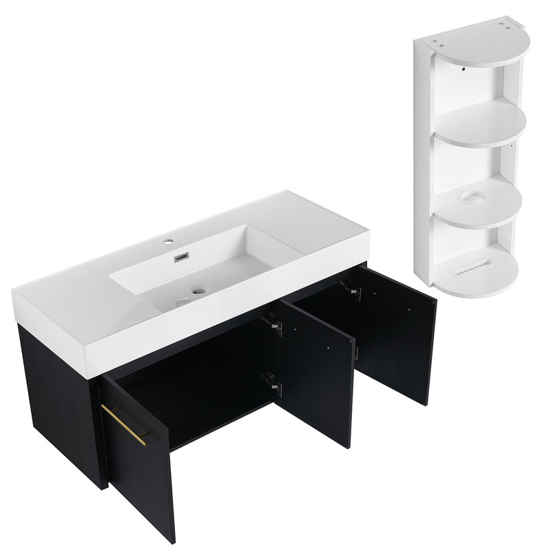 Meuble-lavabo mural 48 po avec lavabo et support de rangement, lavabo en résine à rebords épais, ensemble KD