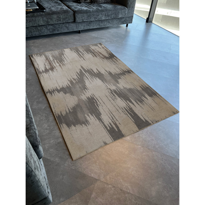 Tapis décoratif moderne gris à motif abstrait de vibration, Rectangle 3 pi 11,24 po x 5 pi 10,87 po