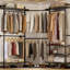Support à vêtements en forme de C en L 55,5 po à 103,2 po, support à vêtements avec 3 tablettes en bois, support de rangement mural-1288125015
