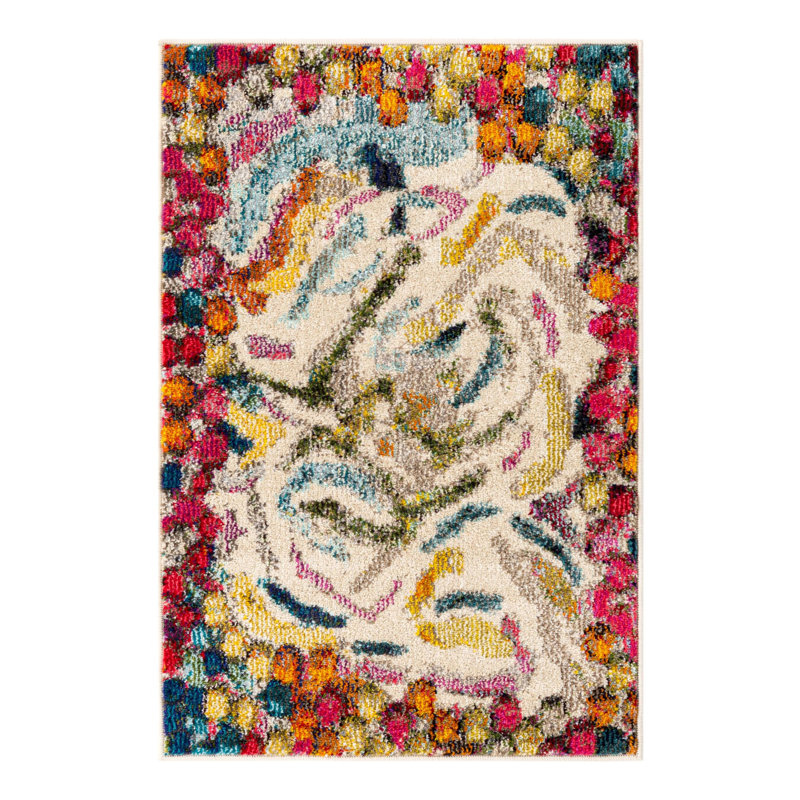 Octagon Abstract Beige/Pink/Yellow Area Rug, Rectangle 6' x 9'