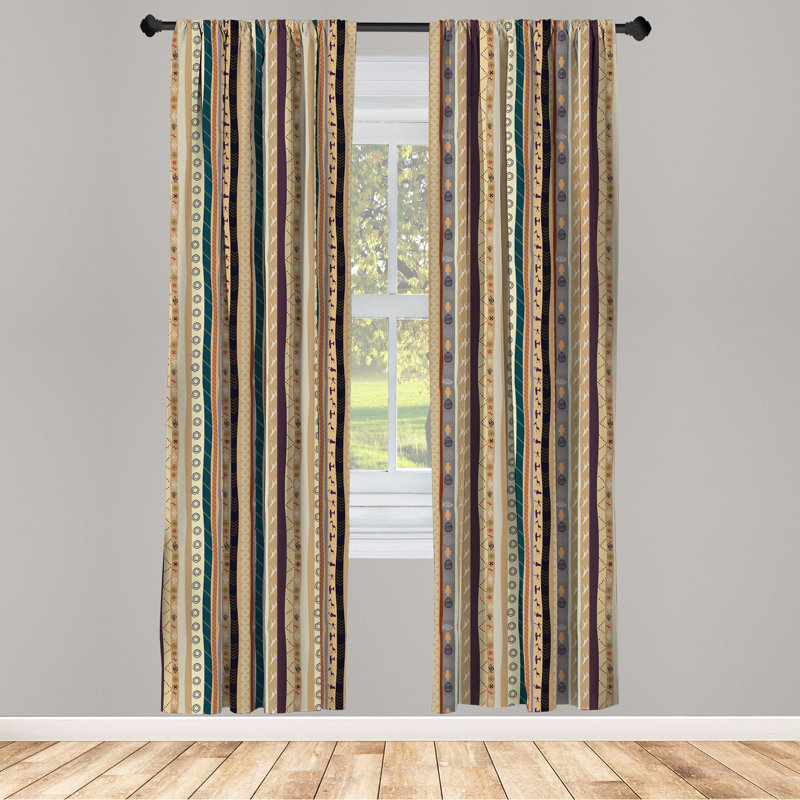 Tribal Striped Semi-Sheer Rod Pocket Curtain Panels, 28" x 63"