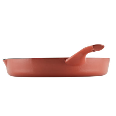 Ayesha Curry Enameled Cast Iron Skillet With Helper Handle And Pour Spouts, 12-Inch, Redwood Red