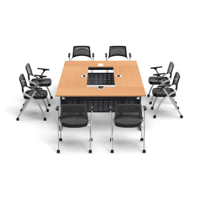 Benina 8 Person Training Meeting Seminar Tables with Modesty Panels and 8 Chairs Complete 12 pc Set by Inbox Zero