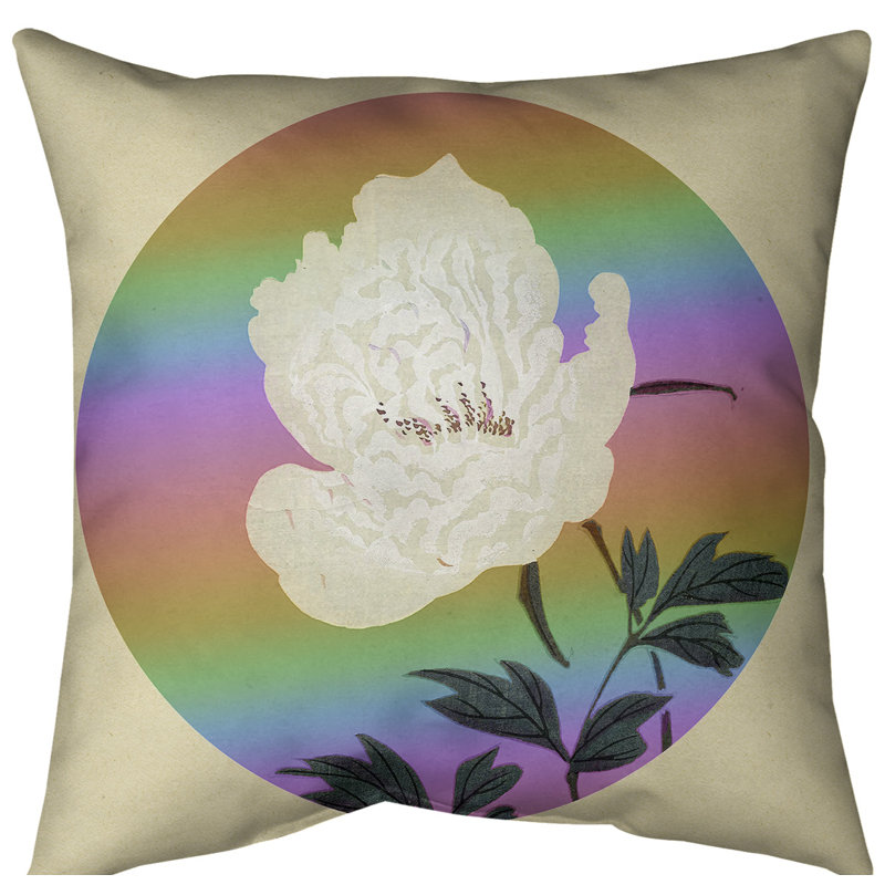 Coussin de peinture à fleur japonaise, 20 po x 20 po, Arc-en-ciel, Polyester filé