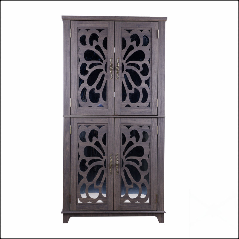 Buffet élégant avec 4 portes en miroir et tablettes réglables pour la cuisine, le salon et la chambre à coucher, Brun