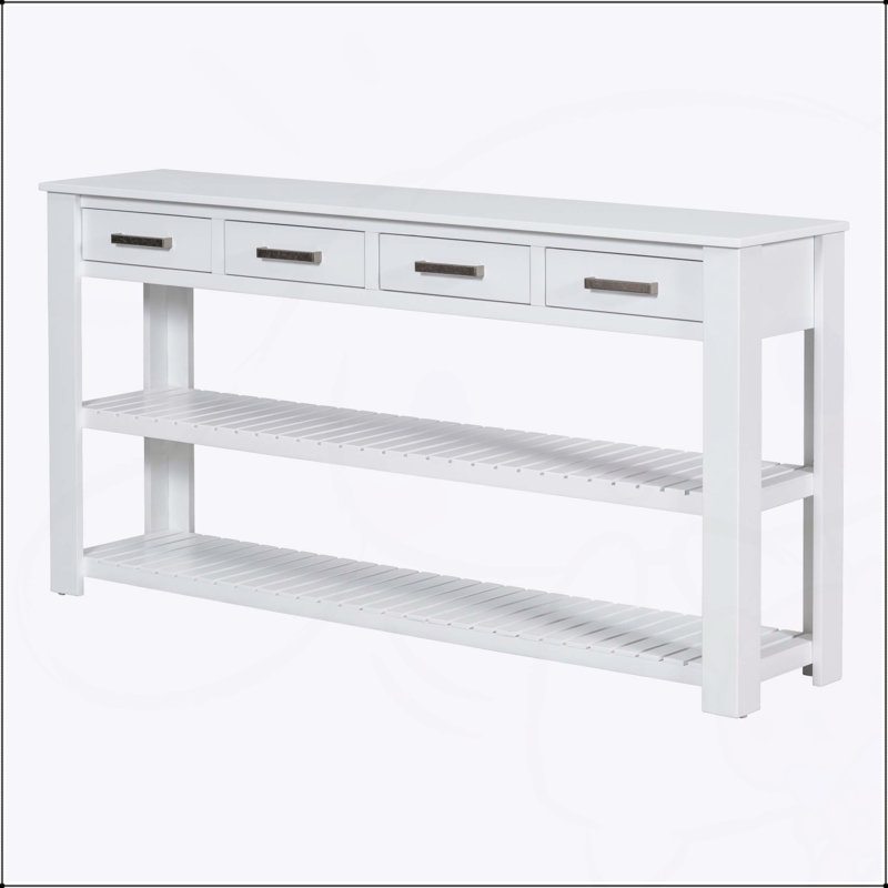 Élégante console d'entrée avec 4 tiroirs et 2 tablettes, parfaite pour un rangement organisé et élégant, Blanc
