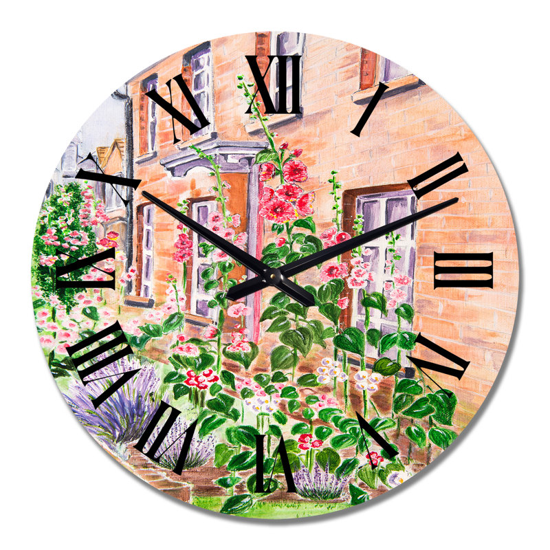 Hollyhocks Growing On Facade - Horloge murale Colonial, Moyen