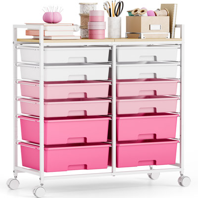 12-Drawer Rolling Utility Cart with Wooden Top, Mobile Craft Storage & Art Supply Organizer, Rolling Cart for Home Office, Classroom Storage with Wheels