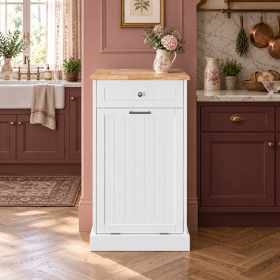 Modern Farmhouse Concealed Waste Storage and Drawer Organizer Tilt Out Cabinet for Kitchens, Laundry Rooms, and Utility Spaces