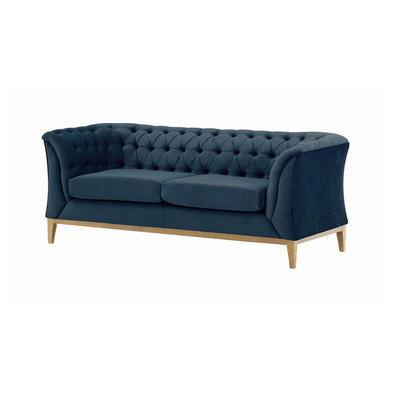 Chesterfield Modern 2 Seater Sofa Wood, Navy