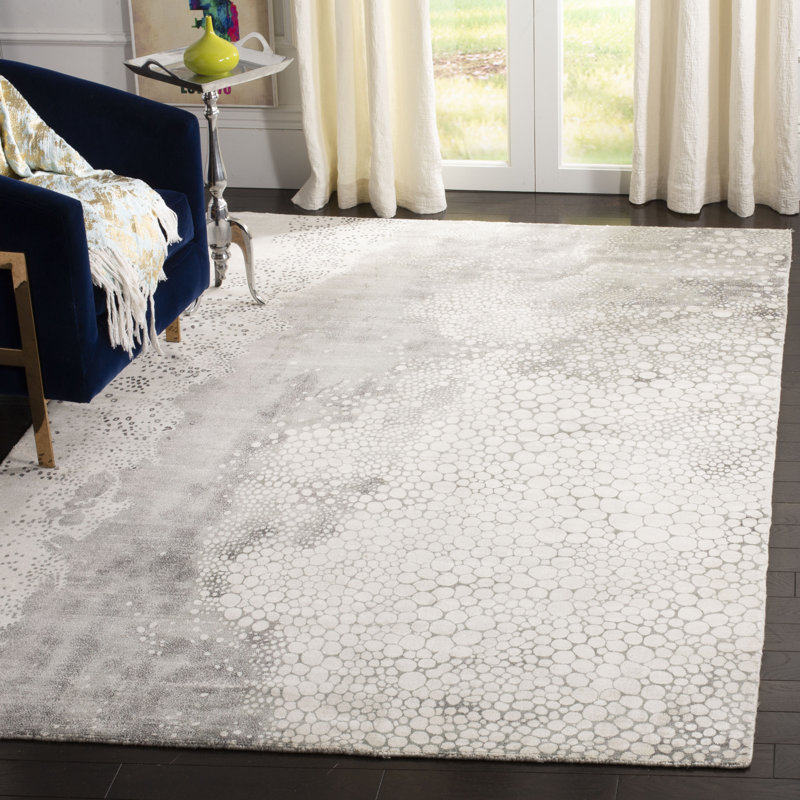 Tapis abstrait en viscose / coton tissé à la main Belle Haven en ivoire / gris, Rectangle 9 pi x 12 pi