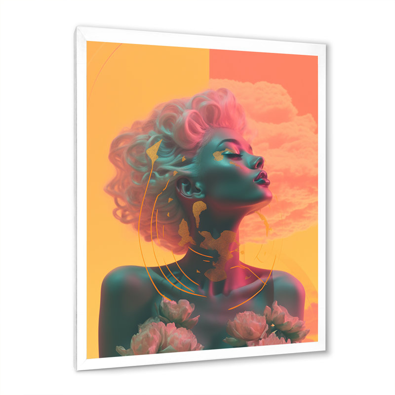 Portrait rétro de femme emblématique Pop art polaroïd, H 32 po x l 24 po x P 1 po, Cadre photo blanc