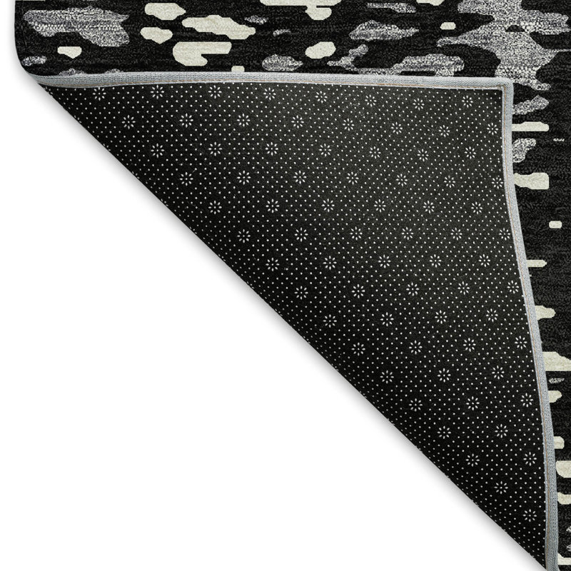 Premium Machine Washable Prisco Black Rug, Runner 2'3" x 7'6"