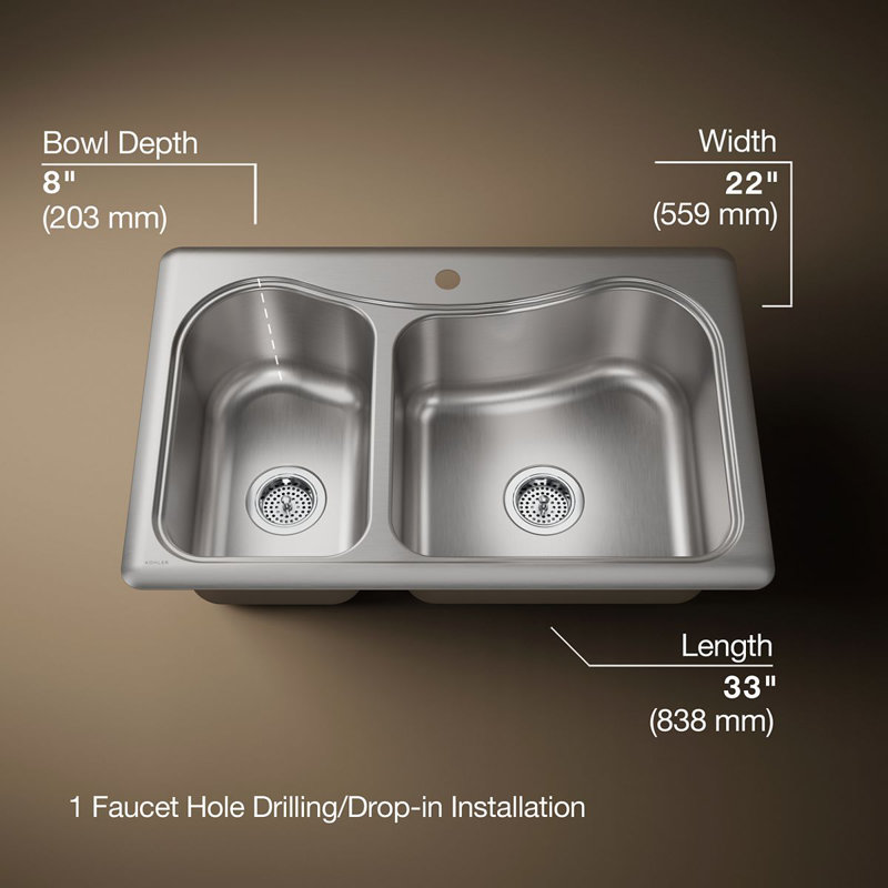 Staccato 33" L x 22" W Drop-In Kitchen Sink, 1 hole