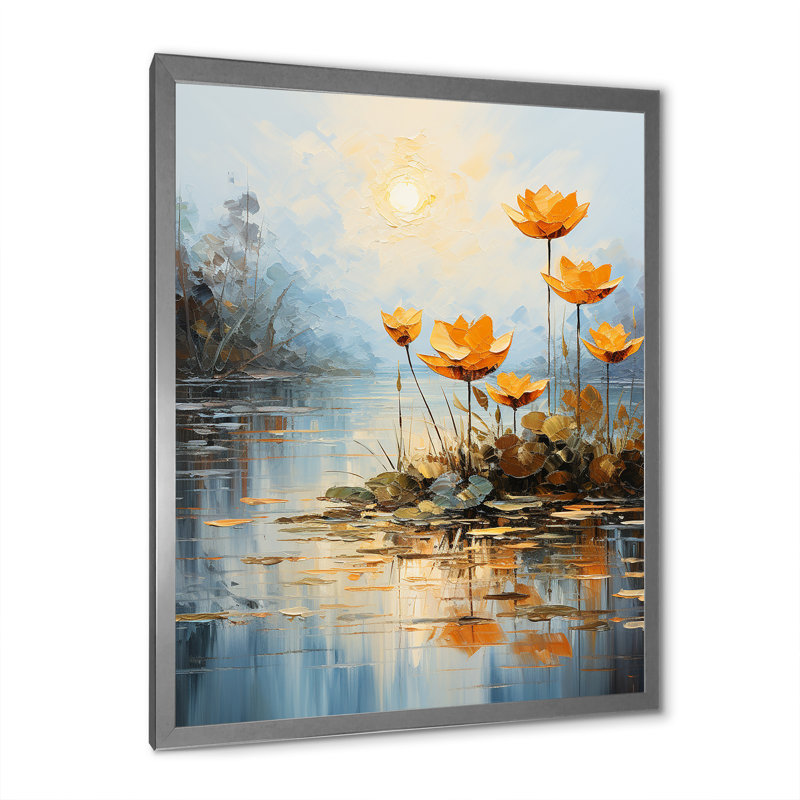 Golden Pond Lotus Tranquility II sur toile, Cadre simple argenté, H 40 po x l 30 po x P 1,5 po