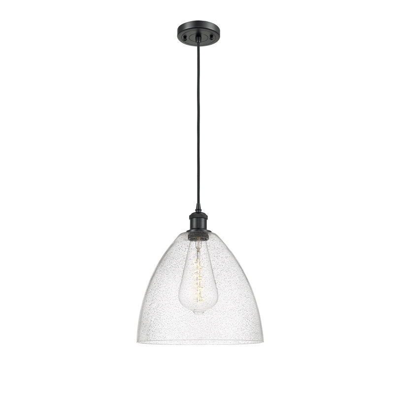 Luminaire suspendu en forme de dôme à 1 lumière Haide, H 14,75 po x l 12 po x P 12 po, DEL, Noir mat