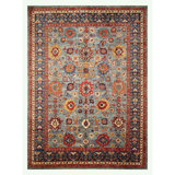 Hand Knotted Wool Oriental Area Rug in Blue/Rust/Light Blue/Yellow